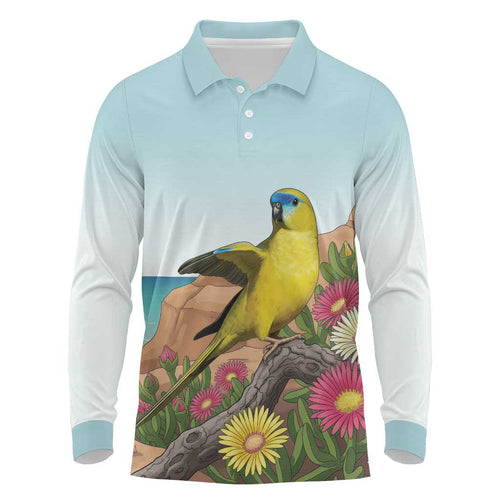 Australia Rock Parrot Long Sleeve Polo Shirt Pigface Carpobrotus Rocky Island Vibes - Aussie Hoodie