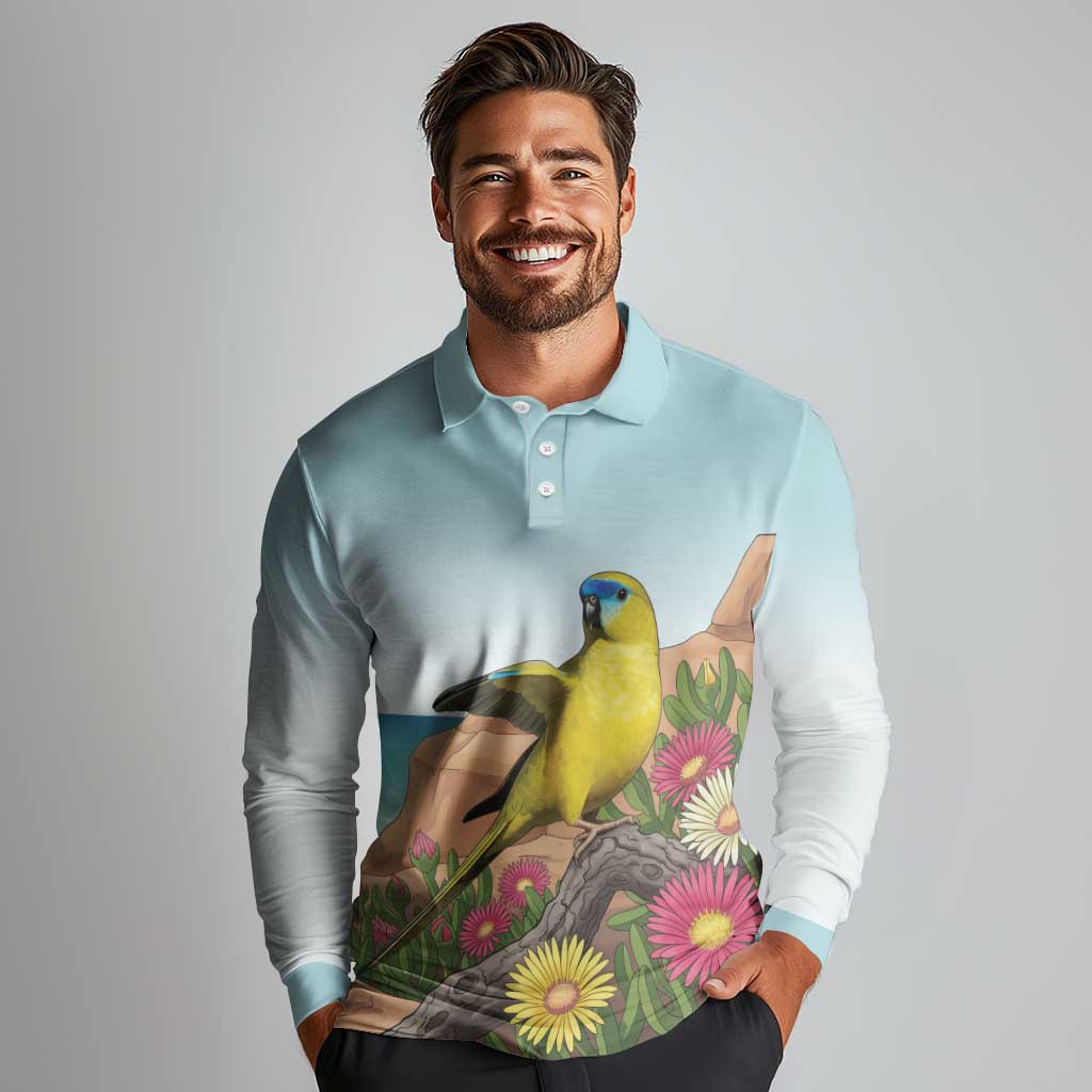 Australia Rock Parrot Long Sleeve Polo Shirt Pigface Carpobrotus Rocky Island Vibes - Aussie Hoodie