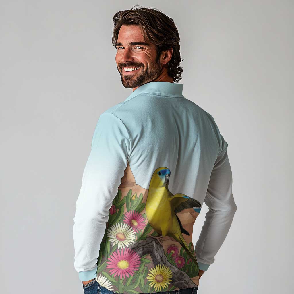 Australia Rock Parrot Long Sleeve Polo Shirt Pigface Carpobrotus Rocky Island Vibes - Aussie Hoodie