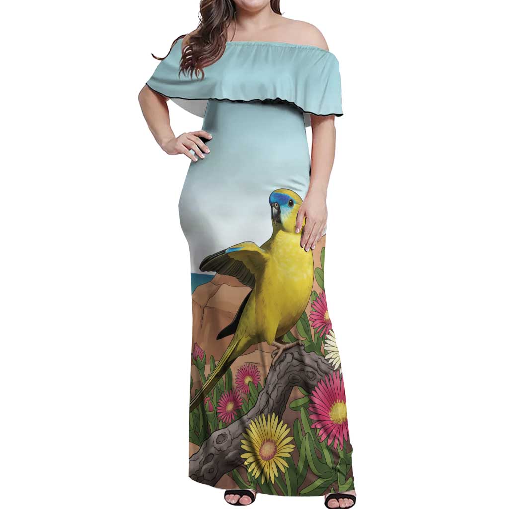 Australia Rock Parrot Off Shoulder Maxi Dress Pigface Carpobrotus Rocky Island Vibes - Aussie Hoodie