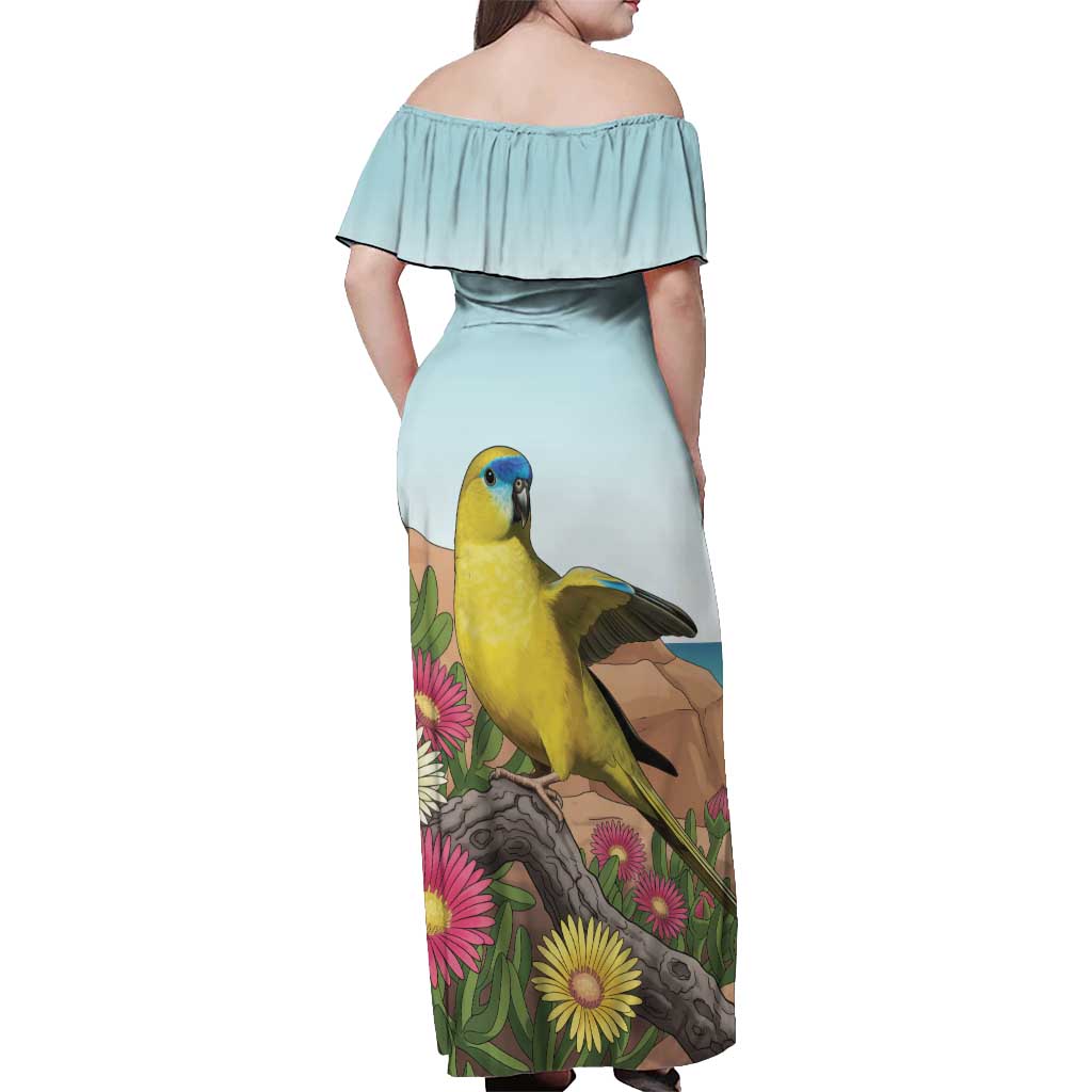 Australia Rock Parrot Off Shoulder Maxi Dress Pigface Carpobrotus Rocky Island Vibes - Aussie Hoodie