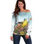 Australia Rock Parrot Off Shoulder Sweater Pigface Carpobrotus Rocky Island Vibes - Aussie Hoodie
