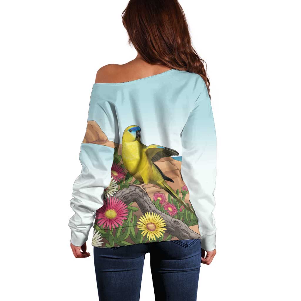 Australia Rock Parrot Off Shoulder Sweater Pigface Carpobrotus Rocky Island Vibes - Aussie Hoodie