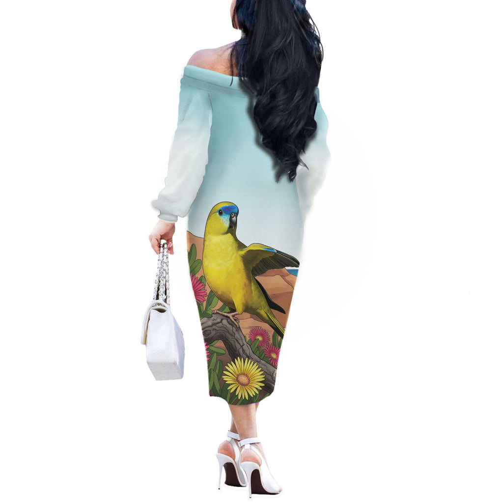 Australia Rock Parrot Off The Shoulder Long Sleeve Dress Pigface Carpobrotus Rocky Island Vibes - Aussie Hoodie