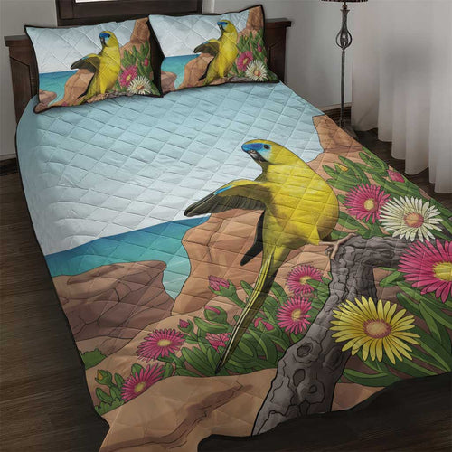 Australia Rock Parrot Quilt Bed Set Pigface Carpobrotus Rocky Island Vibes - Aussie Hoodie