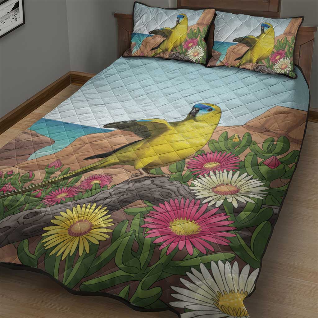 Australia Rock Parrot Quilt Bed Set Pigface Carpobrotus Rocky Island Vibes - Aussie Hoodie