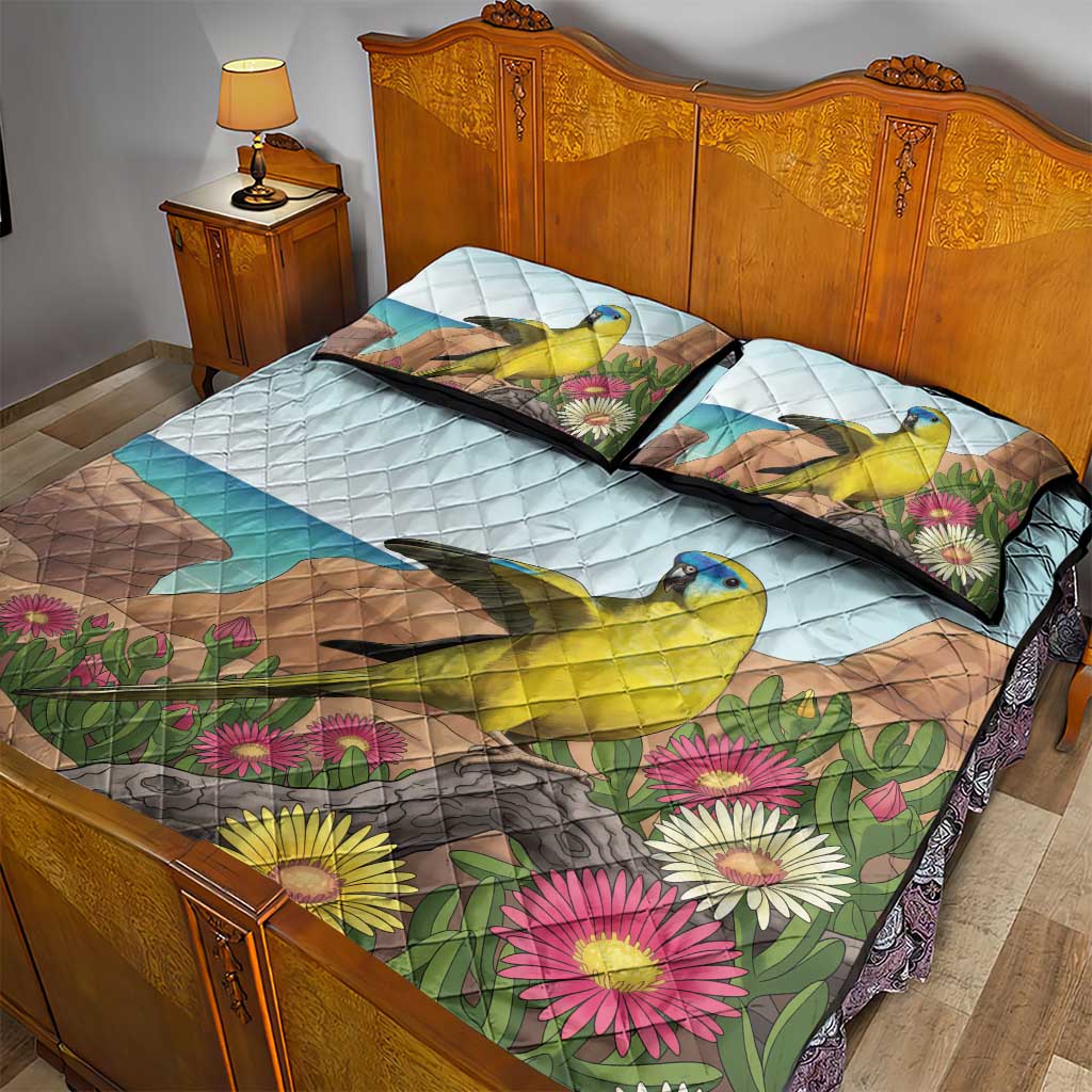 Australia Rock Parrot Quilt Bed Set Pigface Carpobrotus Rocky Island Vibes - Aussie Hoodie