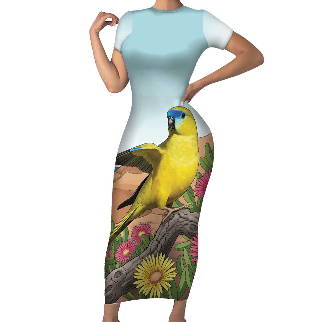Australia Rock Parrot Short Sleeve Bodycon Dress Pigface Carpobrotus Rocky Island Vibes - Aussie Hoodie