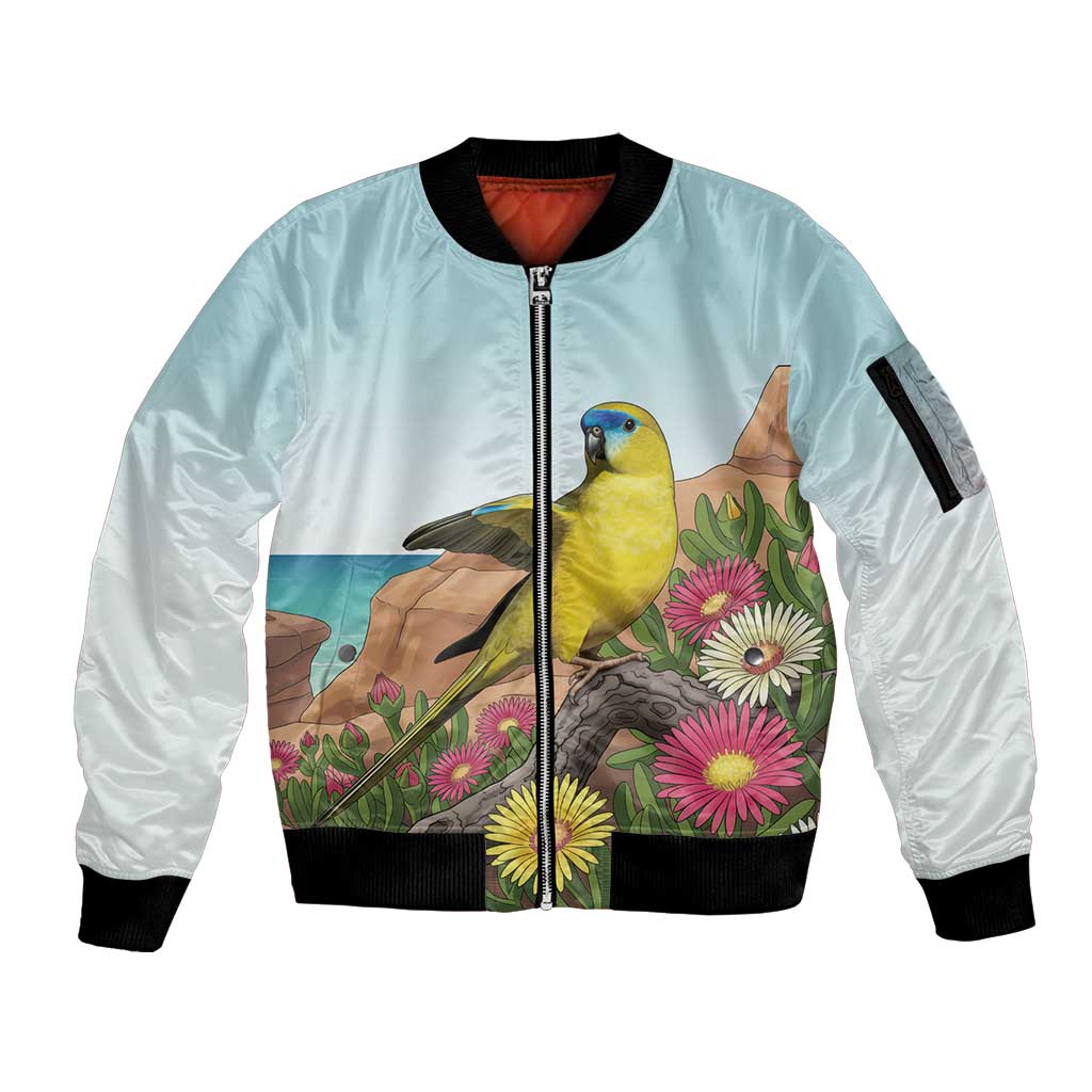 Australia Rock Parrot Sleeve Zip Bomber Jacket Pigface Carpobrotus Rocky Island Vibes - Aussie Hoodie