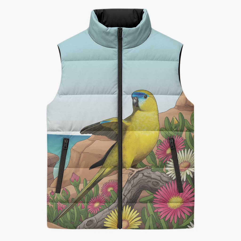 Australia Rock Parrot Sleeveless Puffer Jacket Pigface Carpobrotus Rocky Island Vibes - Aussie Hoodie