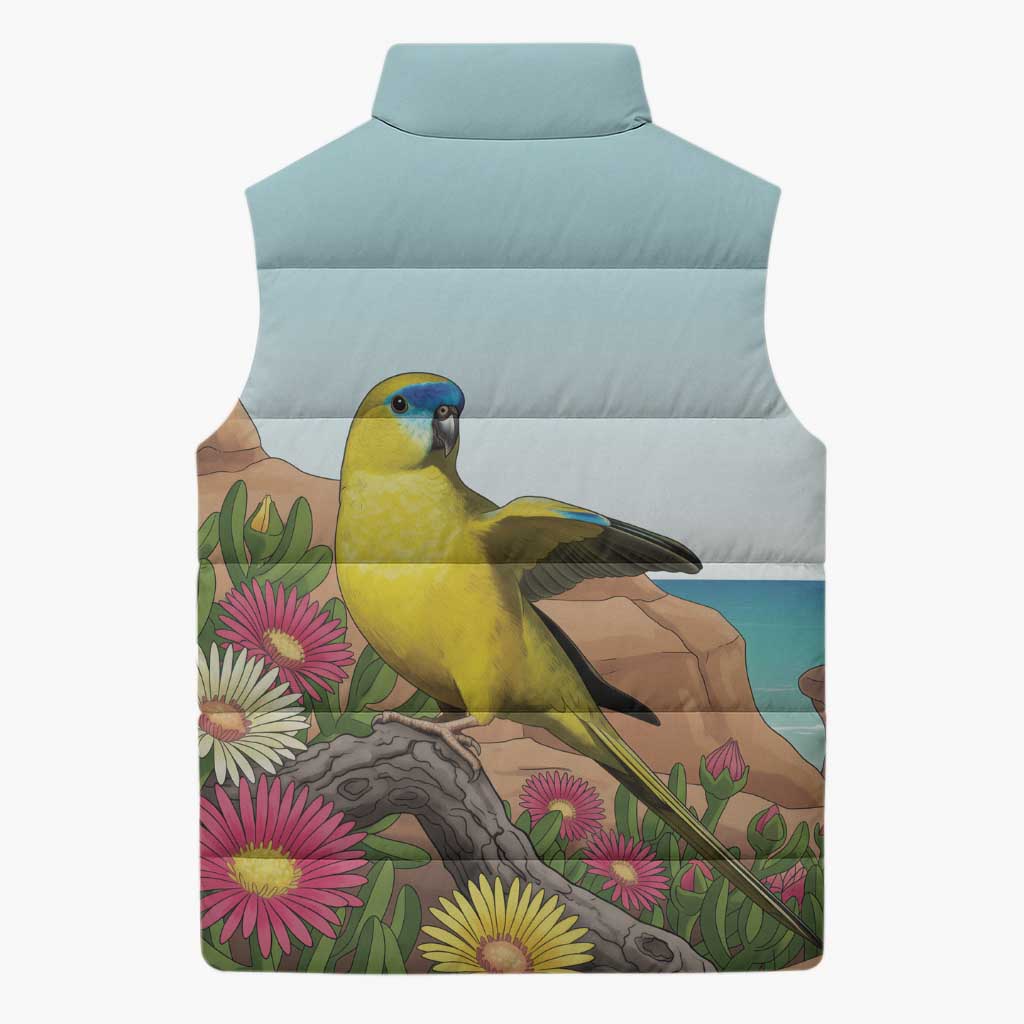 Australia Rock Parrot Sleeveless Puffer Jacket Pigface Carpobrotus Rocky Island Vibes - Aussie Hoodie