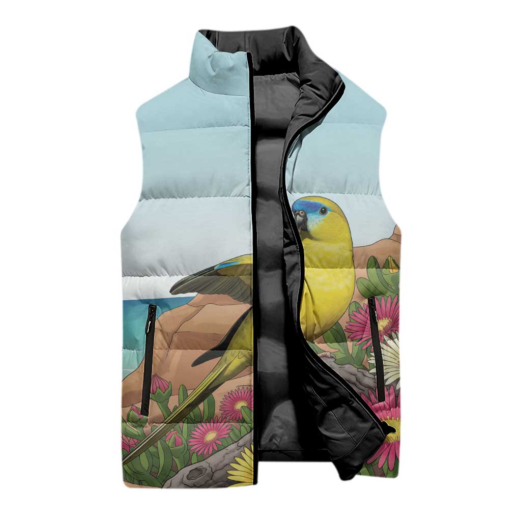 Australia Rock Parrot Sleeveless Puffer Jacket Pigface Carpobrotus Rocky Island Vibes - Aussie Hoodie