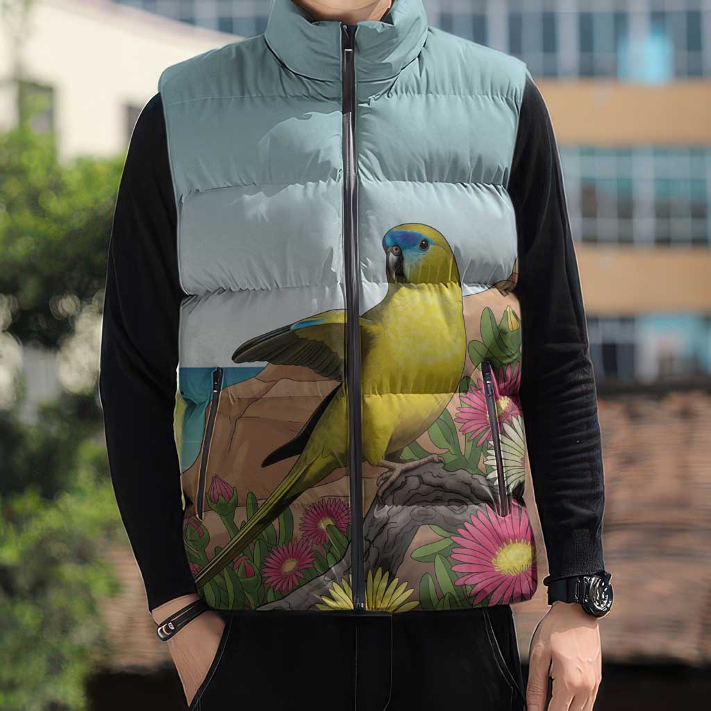 Australia Rock Parrot Sleeveless Puffer Jacket Pigface Carpobrotus Rocky Island Vibes - Aussie Hoodie
