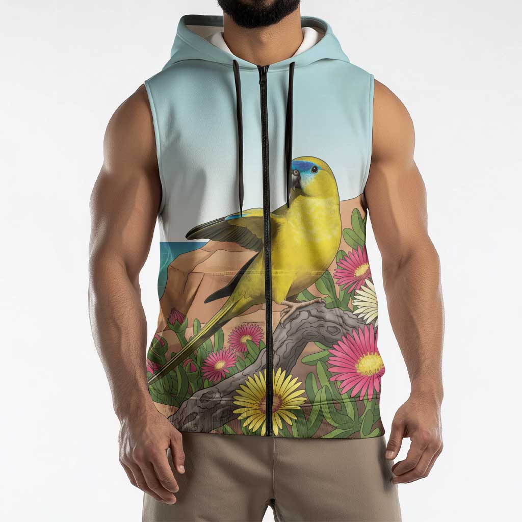 Australia Rock Parrot Sleeveless Zip Hoodie Pigface Carpobrotus Rocky Island Vibes - Aussie Hoodie