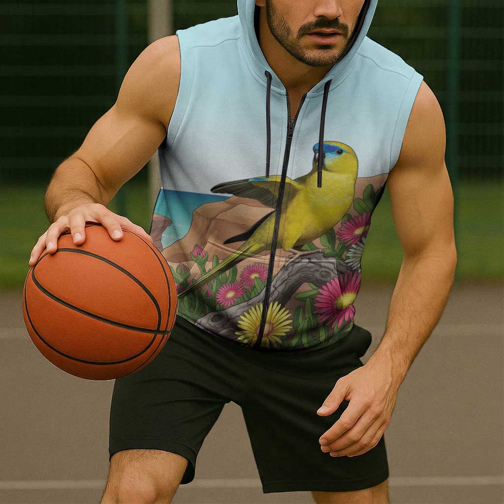 Australia Rock Parrot Sleeveless Zip Hoodie Pigface Carpobrotus Rocky Island Vibes - Aussie Hoodie