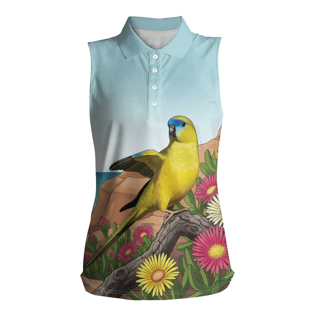Australia Rock Parrot Women Sleeveless Polo Shirt Pigface Carpobrotus Rocky Island Vibes - Aussie Hoodie