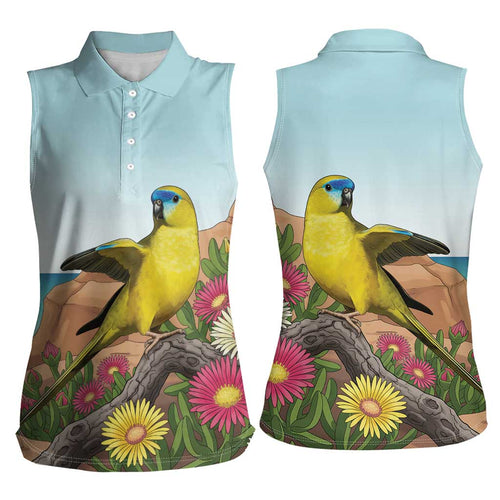 Australia Rock Parrot Women Sleeveless Polo Shirt Pigface Carpobrotus Rocky Island Vibes - Aussie Hoodie