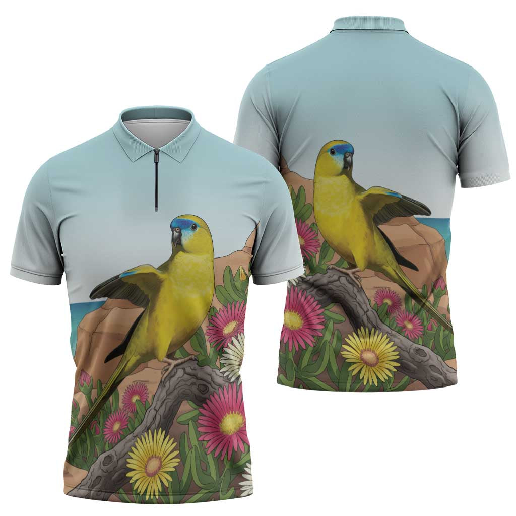 Australia Rock Parrot Zipper Polo Shirt Pigface Carpobrotus Rocky Island Vibes - Aussie Hoodie