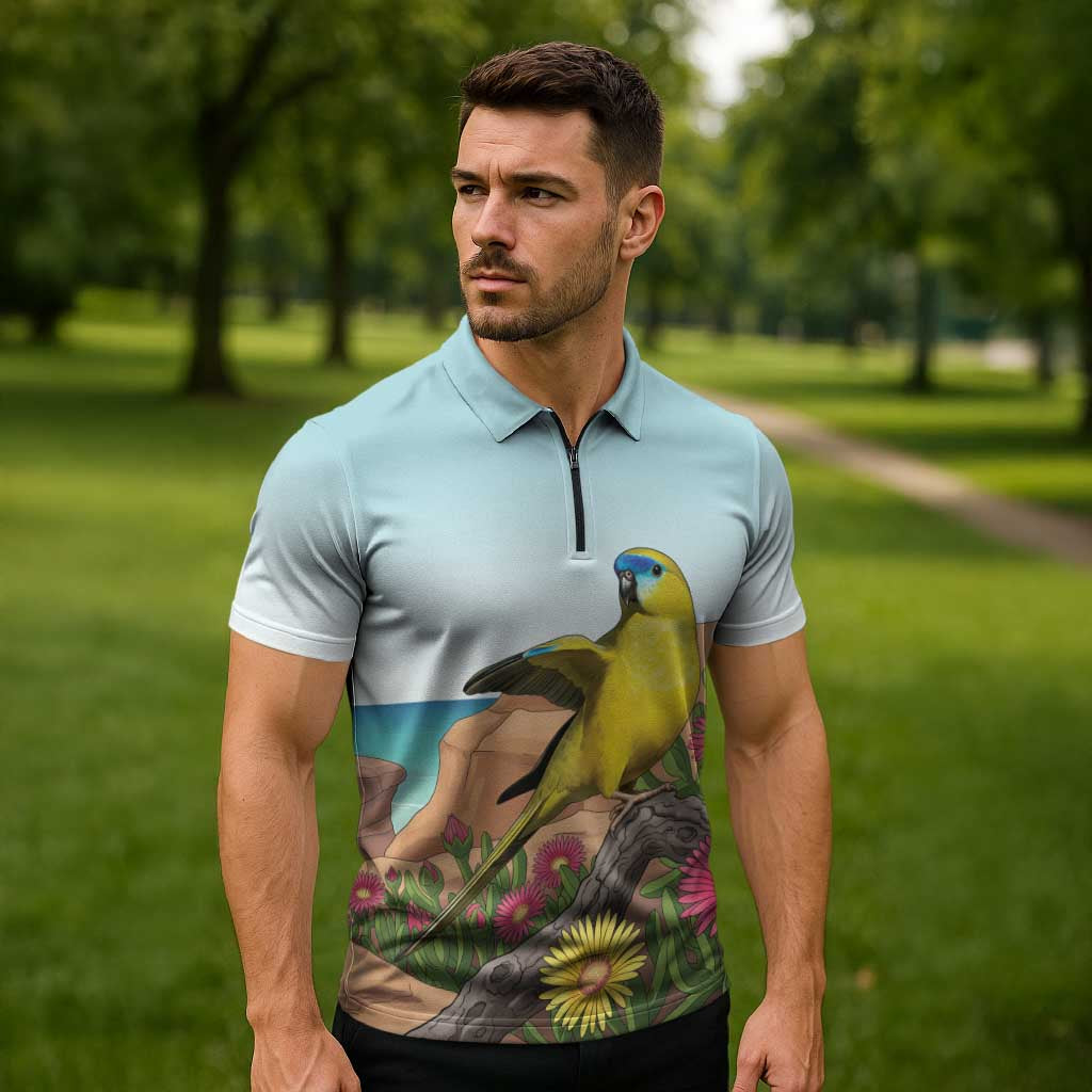 Australia Rock Parrot Zipper Polo Shirt Pigface Carpobrotus Rocky Island Vibes - Aussie Hoodie