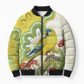 Australia Rock Parrot Bomber Puffer Jacket Kangaroo Paws Indigenous Art - Aussie Hoodie