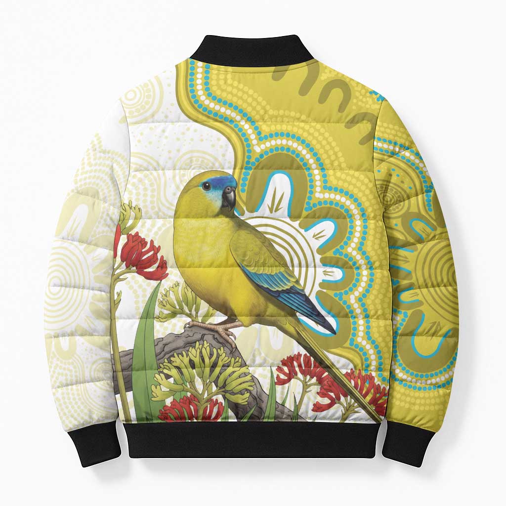 Australia Rock Parrot Bomber Puffer Jacket Kangaroo Paws Indigenous Art - Aussie Hoodie