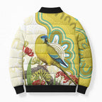 Australia Rock Parrot Bomber Puffer Jacket Kangaroo Paws Indigenous Art - Aussie Hoodie