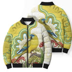 Australia Rock Parrot Bomber Puffer Jacket Kangaroo Paws Indigenous Art - Aussie Hoodie