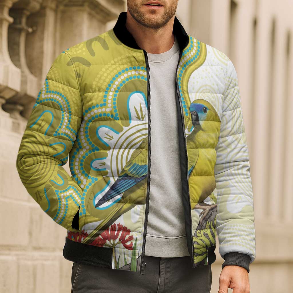 Australia Rock Parrot Bomber Puffer Jacket Kangaroo Paws Indigenous Art - Aussie Hoodie