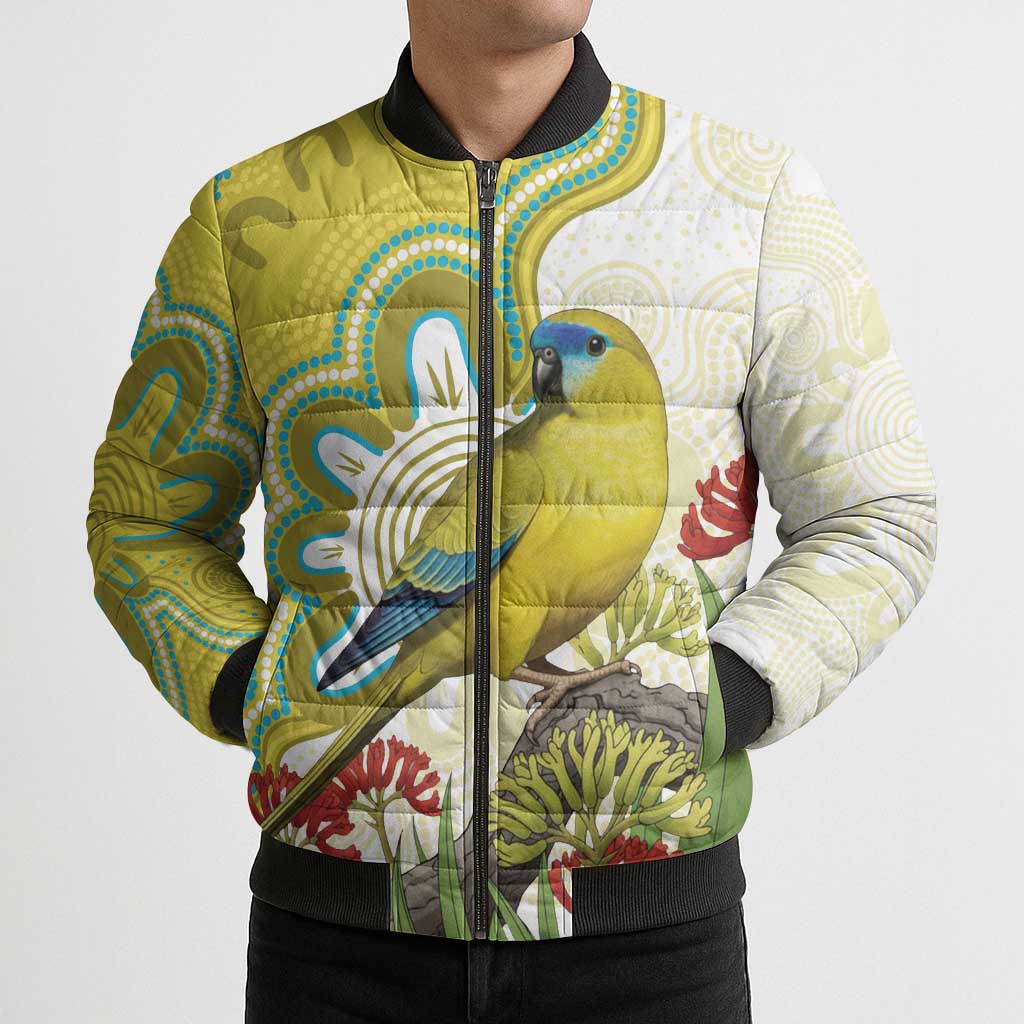 Australia Rock Parrot Bomber Puffer Jacket Kangaroo Paws Indigenous Art - Aussie Hoodie