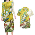 Australia Rock Parrot Couples Matching Long Sleeve Bodycon Dress and Hawaiian Shirt Kangaroo Paws Indigenous Art - Aussie Hoodie