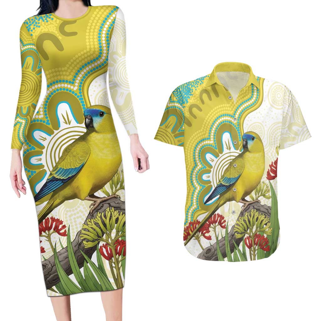 Australia Rock Parrot Couples Matching Long Sleeve Bodycon Dress and Hawaiian Shirt Kangaroo Paws Indigenous Art - Aussie Hoodie