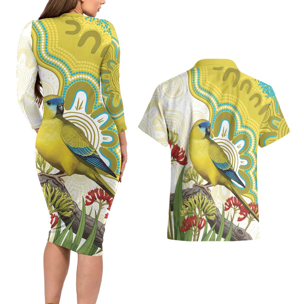 Australia Rock Parrot Couples Matching Long Sleeve Bodycon Dress and Hawaiian Shirt Kangaroo Paws Indigenous Art - Aussie Hoodie