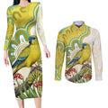 Australia Rock Parrot Couples Matching Long Sleeve Bodycon Dress and Long Sleeve Button Shirt Kangaroo Paws Indigenous Art - Aussie Hoodie