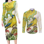Australia Rock Parrot Couples Matching Long Sleeve Bodycon Dress and Long Sleeve Button Shirt Kangaroo Paws Indigenous Art - Aussie Hoodie