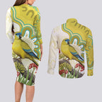 Australia Rock Parrot Couples Matching Long Sleeve Bodycon Dress and Long Sleeve Button Shirt Kangaroo Paws Indigenous Art - Aussie Hoodie