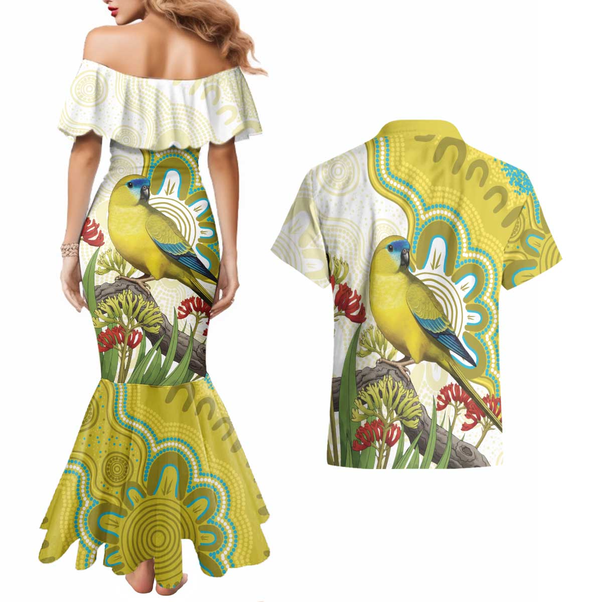 Australia Rock Parrot Couples Matching Mermaid Dress and Hawaiian Shirt Kangaroo Paws Indigenous Art - Aussie Hoodie