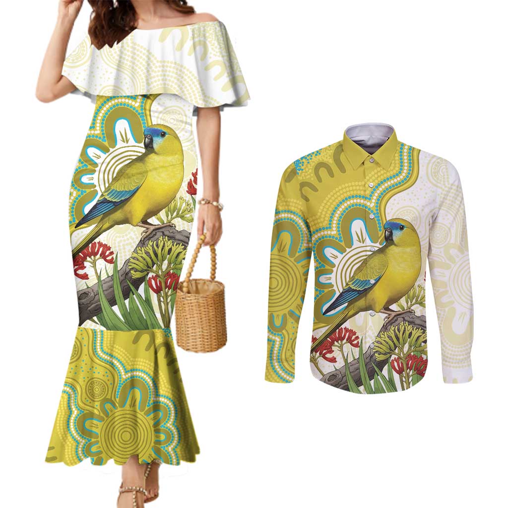 Australia Rock Parrot Couples Matching Mermaid Dress and Long Sleeve Button Shirt Kangaroo Paws Indigenous Art - Aussie Hoodie