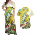 Australia Rock Parrot Couples Matching Off Shoulder Maxi Dress and Hawaiian Shirt Kangaroo Paws Indigenous Art - Aussie Hoodie