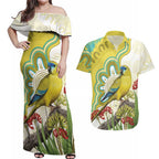 Australia Rock Parrot Couples Matching Off Shoulder Maxi Dress and Hawaiian Shirt Kangaroo Paws Indigenous Art - Aussie Hoodie