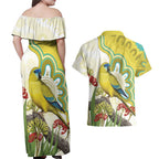 Australia Rock Parrot Couples Matching Off Shoulder Maxi Dress and Hawaiian Shirt Kangaroo Paws Indigenous Art - Aussie Hoodie