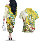 Australia Rock Parrot Couples Matching Off The Shoulder Long Sleeve Dress and Hawaiian Shirt Kangaroo Paws Indigenous Art - Aussie Hoodie