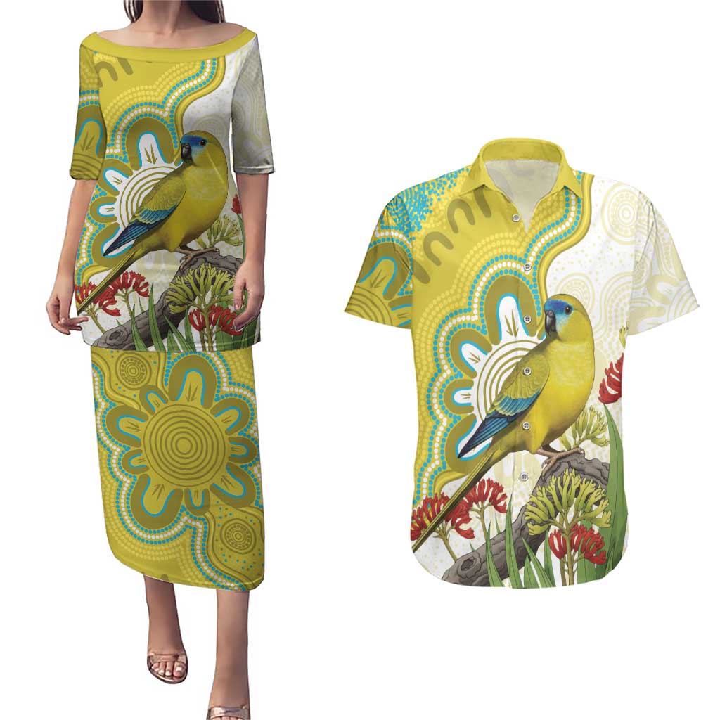 Australia Rock Parrot Couples Matching Puletasi and Hawaiian Shirt Kangaroo Paws Indigenous Art - Aussie Hoodie