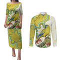 Australia Rock Parrot Couples Matching Puletasi and Long Sleeve Button Shirt Kangaroo Paws Indigenous Art - Aussie Hoodie