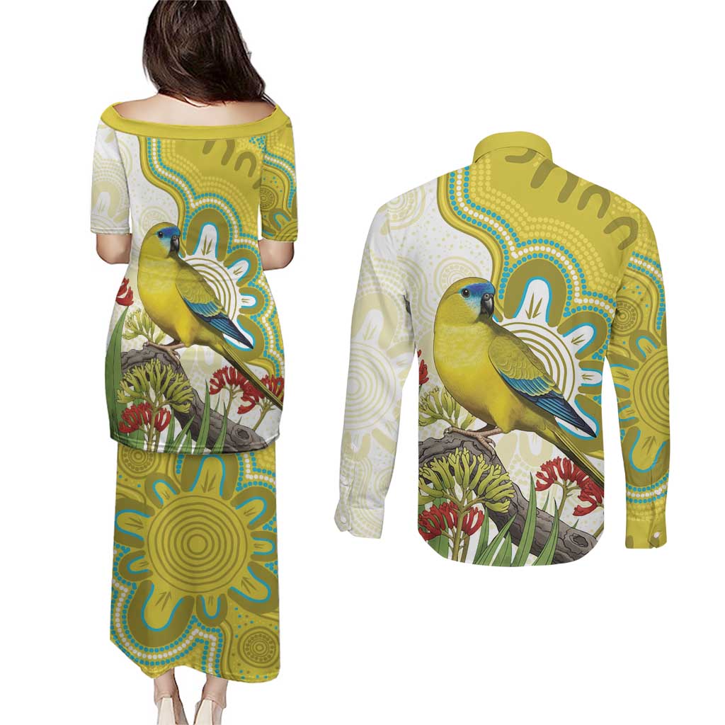 Australia Rock Parrot Couples Matching Puletasi and Long Sleeve Button Shirt Kangaroo Paws Indigenous Art - Aussie Hoodie
