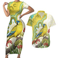 Australia Rock Parrot Couples Matching Short Sleeve Bodycon Dress and Hawaiian Shirt Kangaroo Paws Indigenous Art - Aussie Hoodie