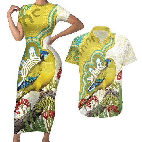 Australia Rock Parrot Couples Matching Short Sleeve Bodycon Dress and Hawaiian Shirt Kangaroo Paws Indigenous Art - Aussie Hoodie