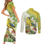 Australia Rock Parrot Couples Matching Short Sleeve Bodycon Dress and Long Sleeve Button Shirt Kangaroo Paws Indigenous Art - Aussie Hoodie