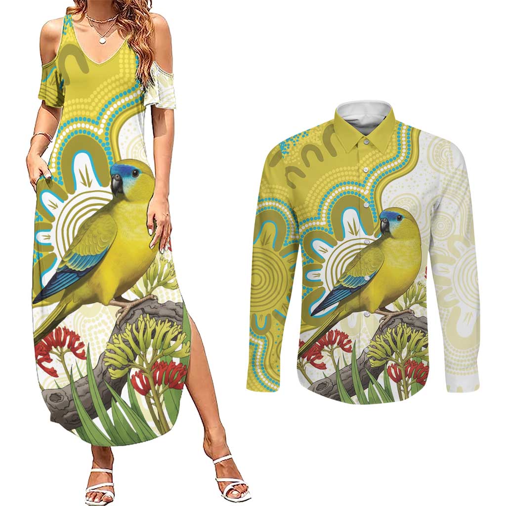 Australia Rock Parrot Couples Matching Summer Maxi Dress and Long Sleeve Button Shirt Kangaroo Paws Indigenous Art - Aussie Hoodie