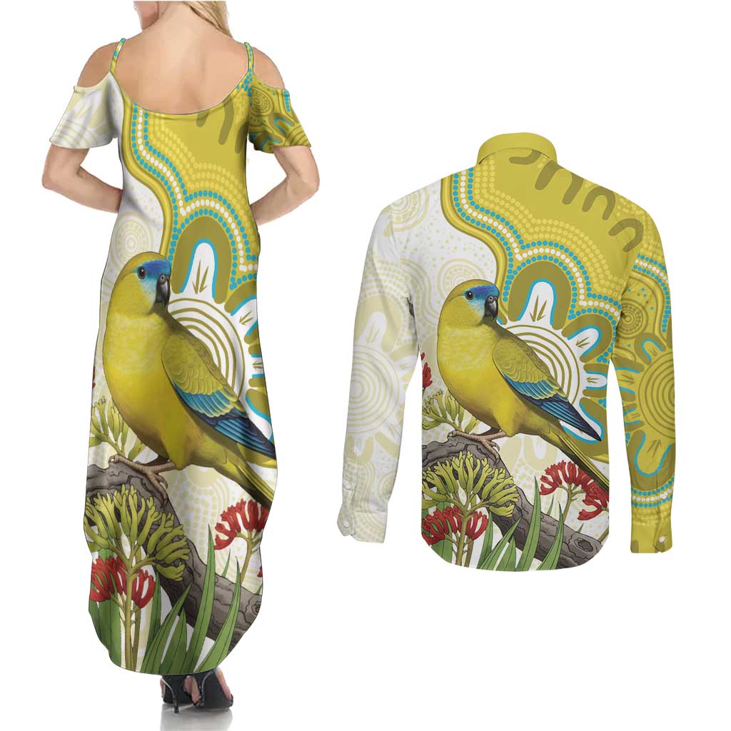 Australia Rock Parrot Couples Matching Summer Maxi Dress and Long Sleeve Button Shirt Kangaroo Paws Indigenous Art - Aussie Hoodie