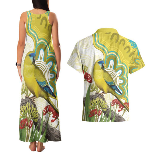Australia Rock Parrot Couples Matching Tank Maxi Dress and Hawaiian Shirt Kangaroo Paws Indigenous Art - Aussie Hoodie